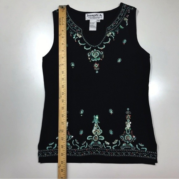 Joseph A. Vintage Black Sleeveless Blouse Embroidered Sequin Tribal Asian Y2K 90 - Picture 13 of 14